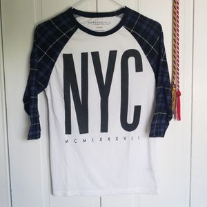 aeropostale baseball tee with plaid sleeves